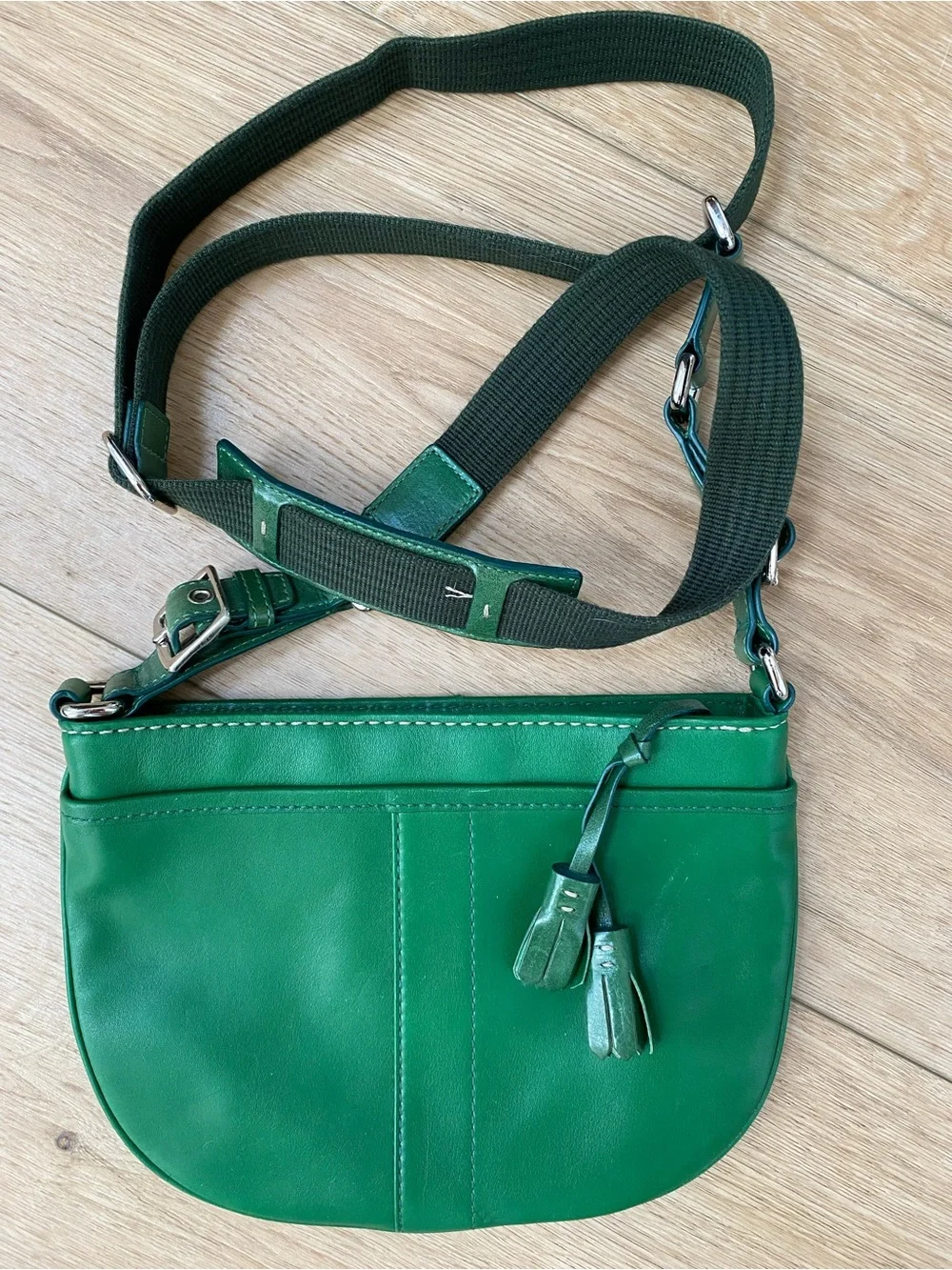 Coach Green Leather Crossbody Bag with Tassels